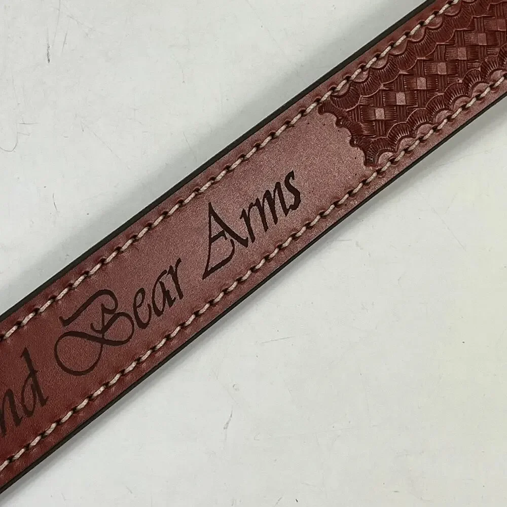 NRA RKBA Right To Keep And Bear Arms Brown Leather Belt Sz46 Brass USA Western